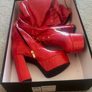 Azalea Wang Red Lace Up Platform Boots